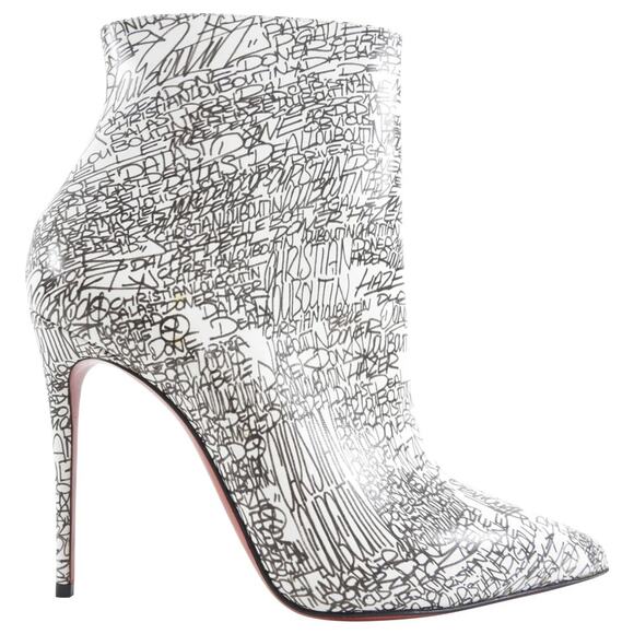 Christian Louboutin So Kate Booty White Graffiti Patent Heels Ankle Boots 39.5 - Picture 2 of 6